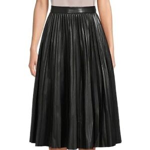 Faux leather black knee length skirt pleated M